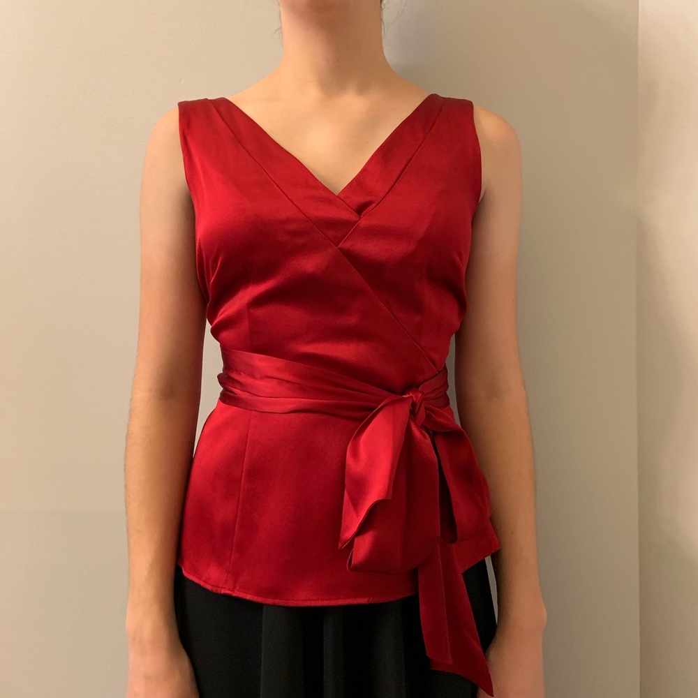 Ruby red silk top from Ann Taylor.